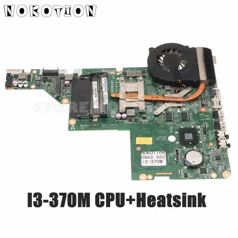 

NOKOTION For HP Pavilion G62 CQ62 Laptop Motherboard DAAX1JMB8C0 637584-001 I3-370M CPU+Heatsink 512MB GPU DDR3