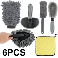 6 pcs car cleaning brush kit wheel tire rim brush car wash cleaner gloves and towel air vents cleaning accessories multi purpose