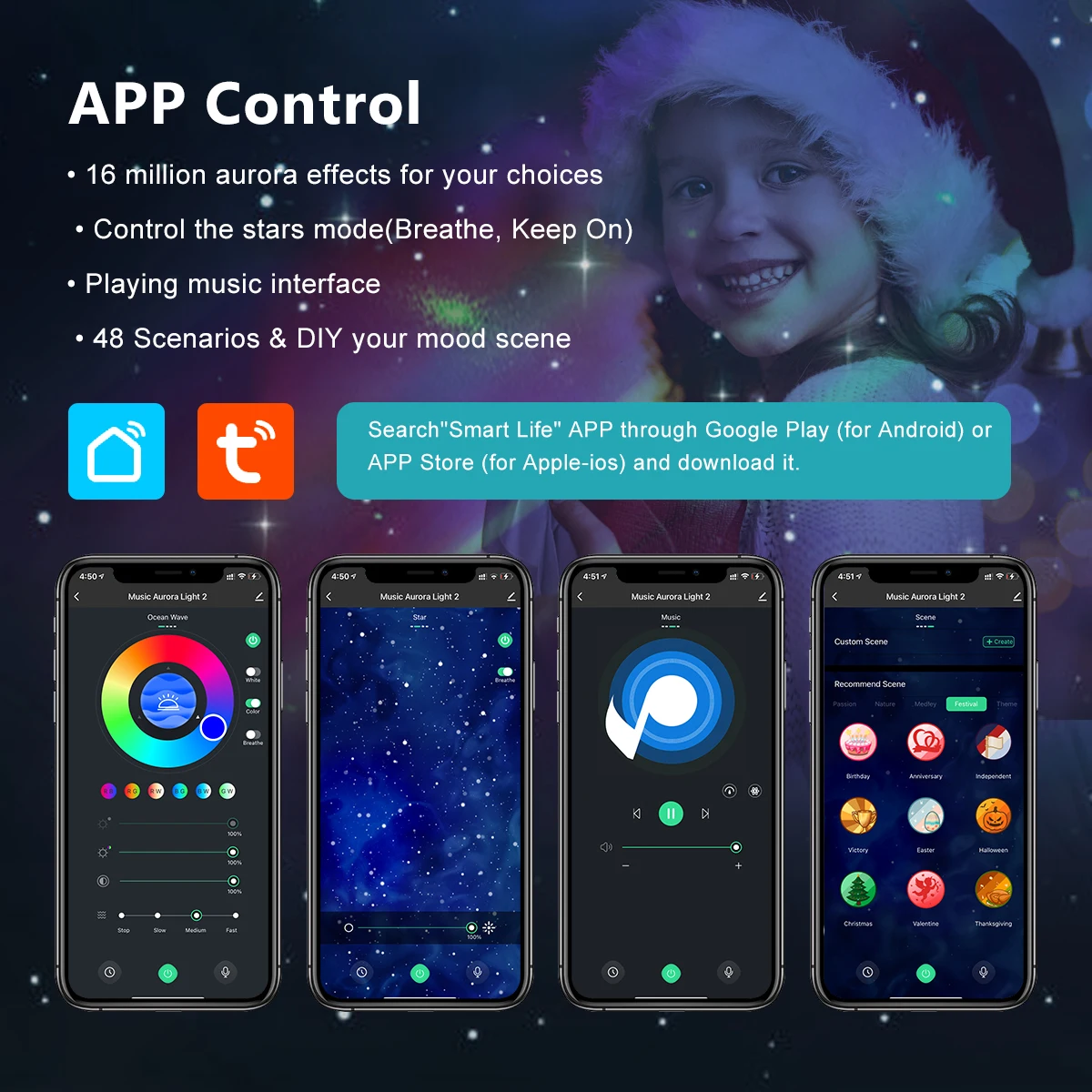 WiFi Smart Star Light Galaxy Projector Christmas Music Player Laser Starry Sky Night Work With GoogleAlexa Tuya | Лампы и освещение