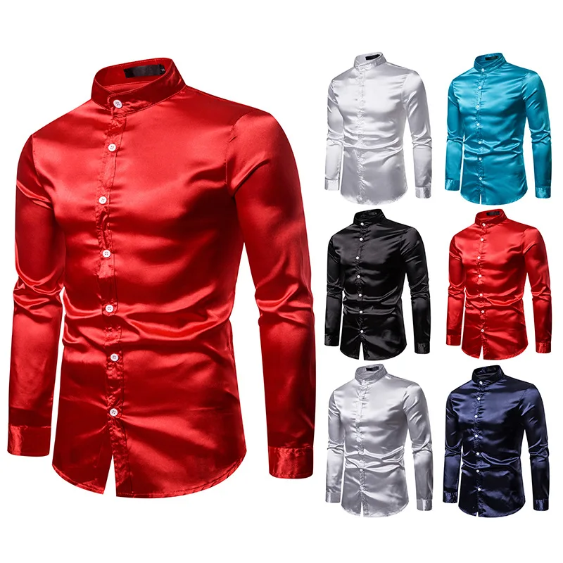 Stage Costumes Men's Casual Fashion Shiny Long Sleeve Stand Collar Shirt Male Singer Clothes Nightclub Rave Party Wear DT1816 |