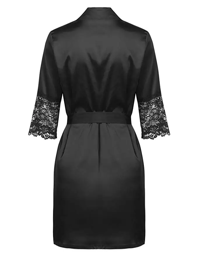 Пикантное шелковое Короткое Кимоно черного и белого цвета модный халат в