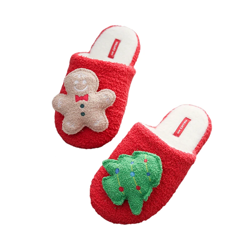 

Winter Warm Ladies Universal Home Christmas Tree Slippers Indoor Plush Slippers Casual Cute Fat Soft Cotton Floor Shoes