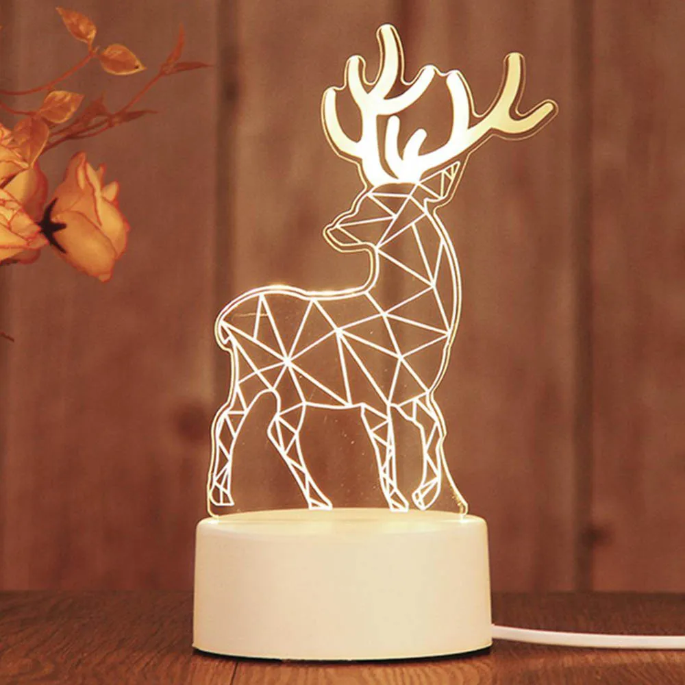 Deer 3d мультфильм питаемые через Usb порт светодиодный ночной Светильник акриловое волокно Детские лампа 3d лампа Светодиодная настольная лампа для детского подарка теплый белый - Испускаемый цвет: Deer
