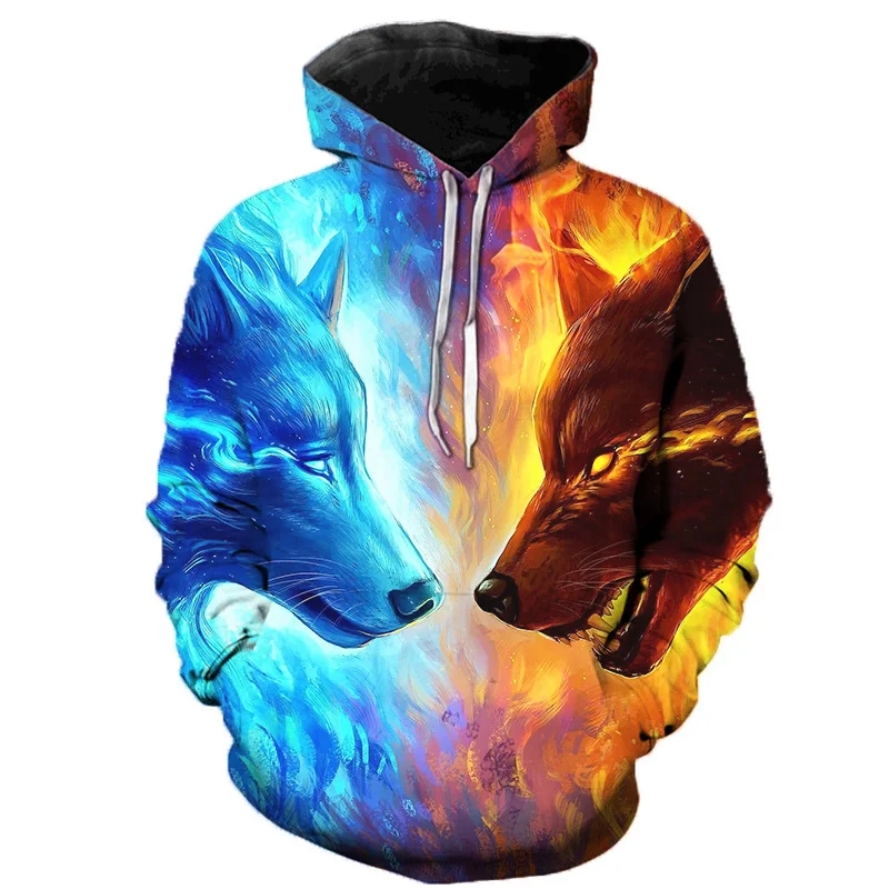 

Mens Hoodies Sweatshirt Wolf 3D Printed Long Sleeve Pullover Autumn Spring Men's Casual Fashion Streetwear Hooded Male Tops