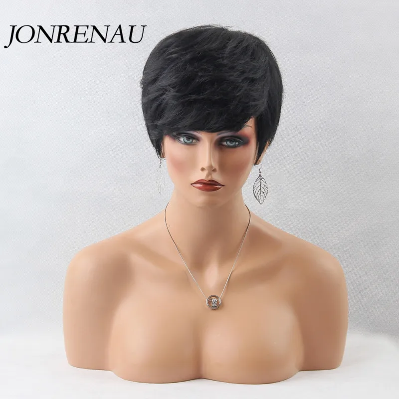 JONRENAU 7 цветов короткий прямой натуральный черный Блондин Коричневый синтетический парик смесь 50% человеческие волосы стриженые парики для женщин