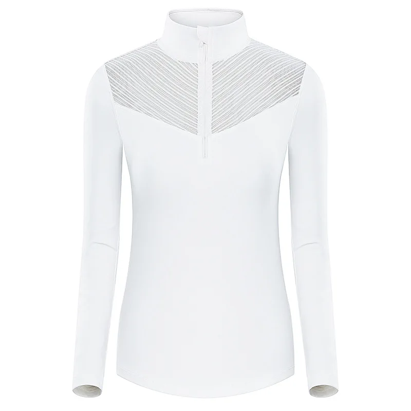 TTYGJ White Polyester Coat for Ladies Breathable Cooling Shirt Long Sleeve Lace Shirts Pleated Golf/Tennis Badminton Skirts Suit