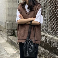 women knitted vest simple all match patchwork korean style v neck sweater leisure preppy style sleeveless female vintage vest