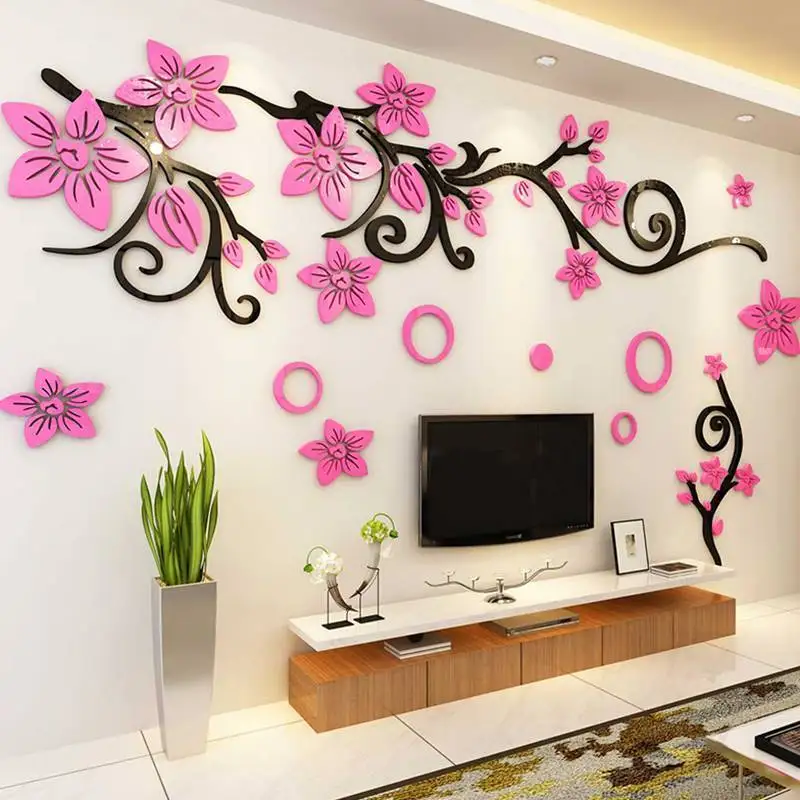 

Purple Flower Vine Acrylic Wall Sticker Easy Install Diy Wall Stickers Vintage Room Decoration For Bedroom Tv Wall Wallpaper