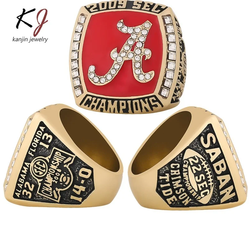 

NCAA 2009 Alabama red tide football championship ring alloy zircon inlaid men's Party Jewelry