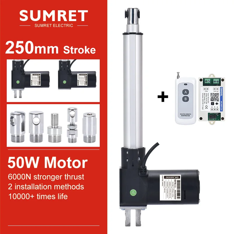 

250mm Stroke Linear Actuators Kit RF Wifi Controler For Medical Devices Industrial DC 12V 24 Volt Heavy Duty 6000N High Speed