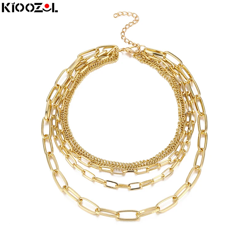 

KIOOZOL Layered Chain Necklace Gold Silver Color Choker Necklace For Women's Jewelry Fashion Accessories 2021 Trend 381 KO1