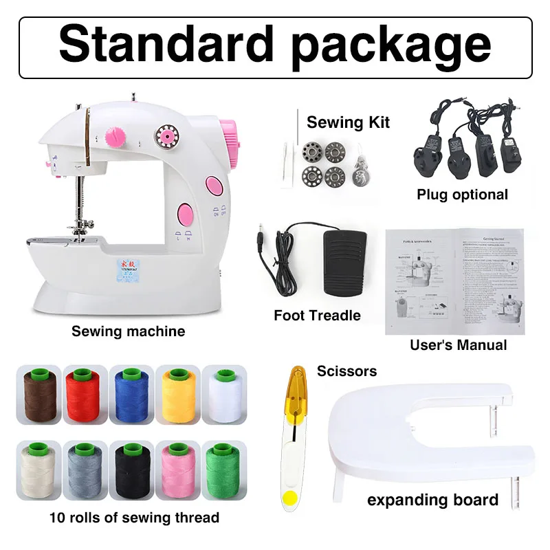 

Sewing Machine Mini Portable Household Night Light Foot Pedal Straight Line Hand Table Two Thread Kit Electric