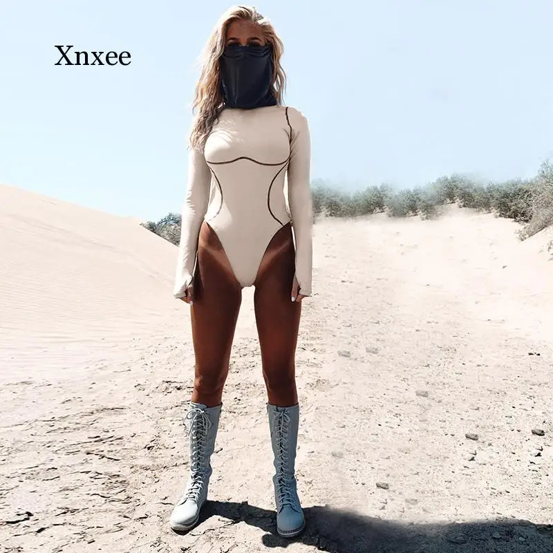 

Long Sleeve Striped Line Patchwork Bodycon Sexy Playsuit Autumn Winter Bodysuit Women Streetwear Outfits Female Body Clothing