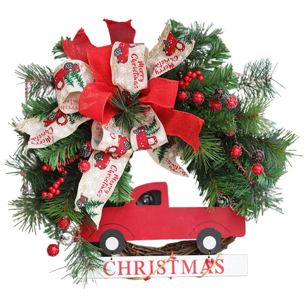 

Искусственный Рождественский венок 15,7 дюйма, ягоды Пуансетии, бант на зиму, рождественские праздничные украшения, венок, рождественские ук...