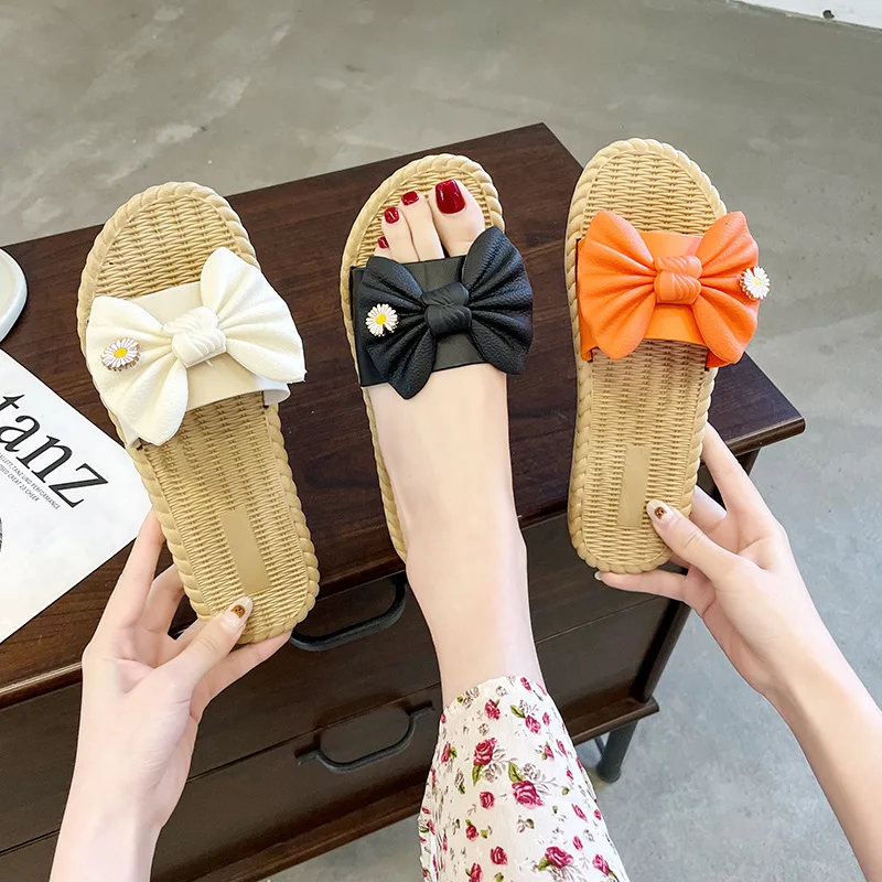 

Bow Slippers Female 2021 Summer New All-match Soft Bottom Wear Fairy Wind and Wet Water Seaside Beach Gentle Sandals
