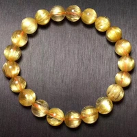 9mm natural gold rutilated quartz bracelet for women lady men wealth luck beauty gift round beads stretch crystal jewelry aaaaa