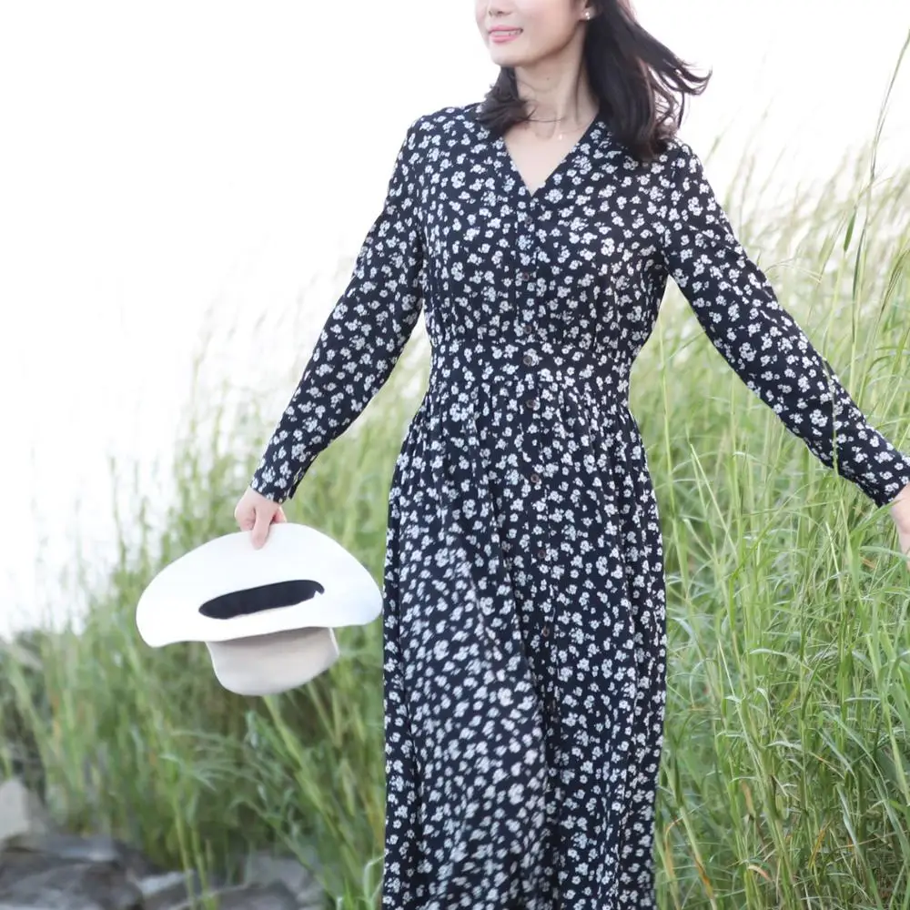 Женское винтажное платье во французском стиле длинное Повседневное с цветочным