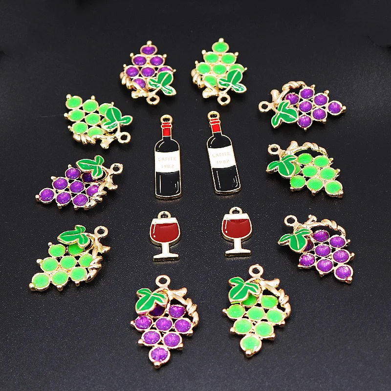 

8pcs Mixed Kc Gold Enamel Grape Wine Glass Pendant Hip Hop Earrings Bracelet Accessories DIY Charm Jewelry Crafts Making P2241