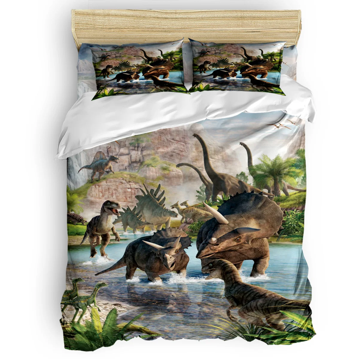 

FamilyDecor 4pcs Bedding Set Jurassic Period Dinosaur Duvet Cover Set Customizable