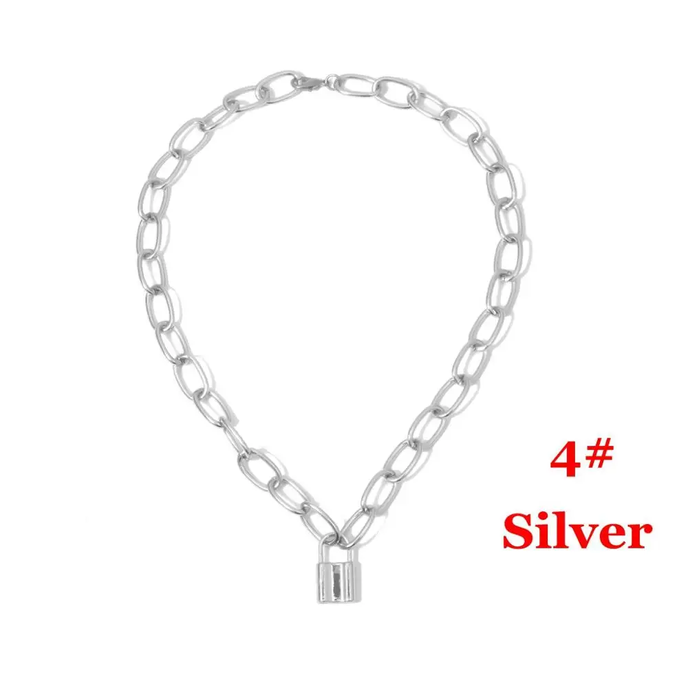 Silver 4 Новая мода Панк ожерелье ювелирные изделия Золотой Серебряный замочек кулон ожерелье s Нержавеющая сталь Rolo кабель цепи воротник - Окраска металла: Silver 4