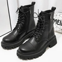 womens 2022 fall fashion black leather platform gothic punk fighting shoes round toe botines de mujer sexy
