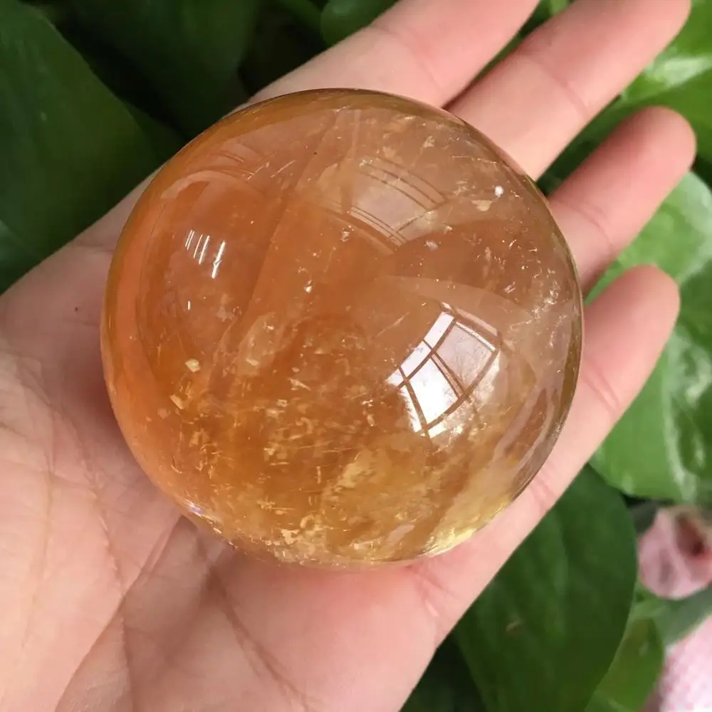 Оптовая продажа натуральный желтый Lceland SPAR хрустальный шар фэн шуй кулон
