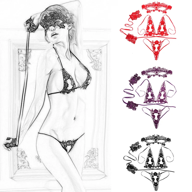 

New Women Sexy Underwear Set Lingerie Romantic Erotic Clothing Within Temptation Erotic Intimate Open Crotch Handcuffs Eye Mask