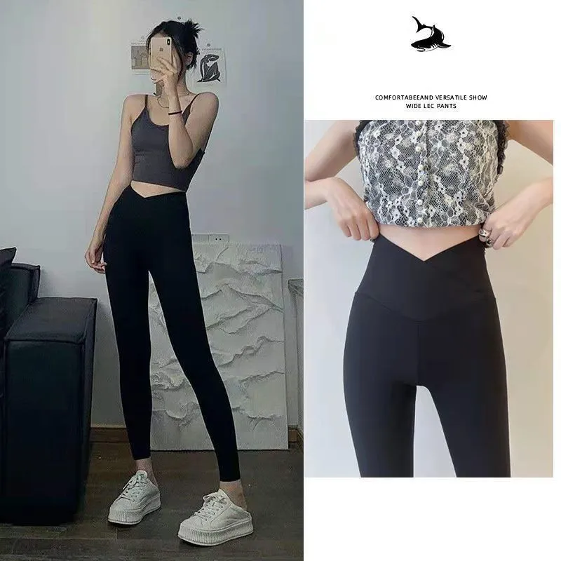

Tight-fitting Cycling Leggings Cross-waist Shark Pants Women Plus Velvet Shaped Yoga Hip Hip Lift Pants High Waist Fitness Pants