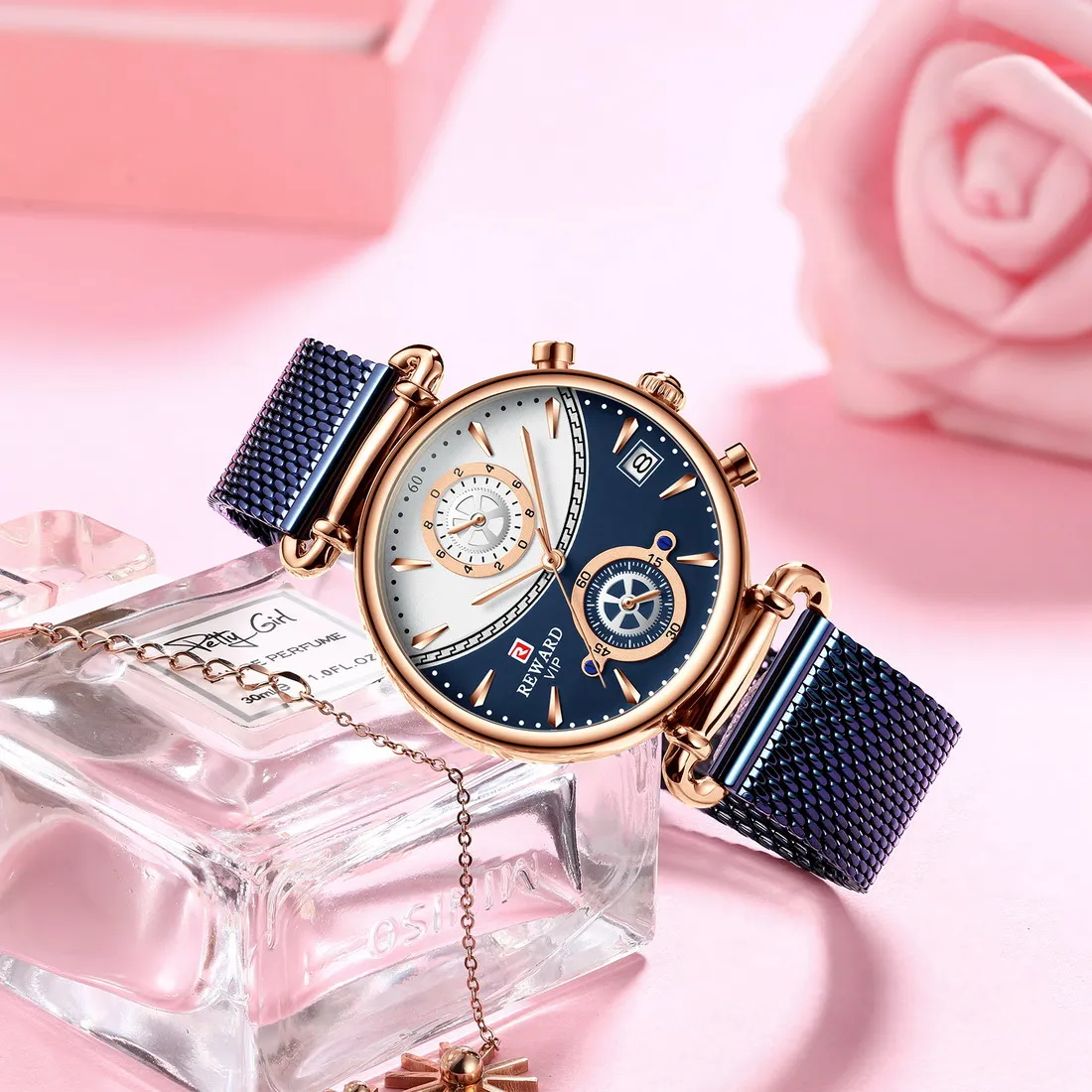 REWARD Women Watches Fashion Rose Gold Female Clock Business Quartz Watch Men Stainless Steel Waterproof Wrist Watch Relogio