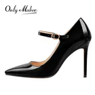 OnlymakerЖенская обувь модные туфли-лодочки Мэри Джейн с острым носком на тонком каблуке 10 см красные лакированные женские классические туфли-лодочки большого размера