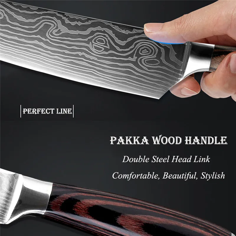 Набор кухонных ножей лезвия из нержавеющей стали дамасский лазер узор шеф повара