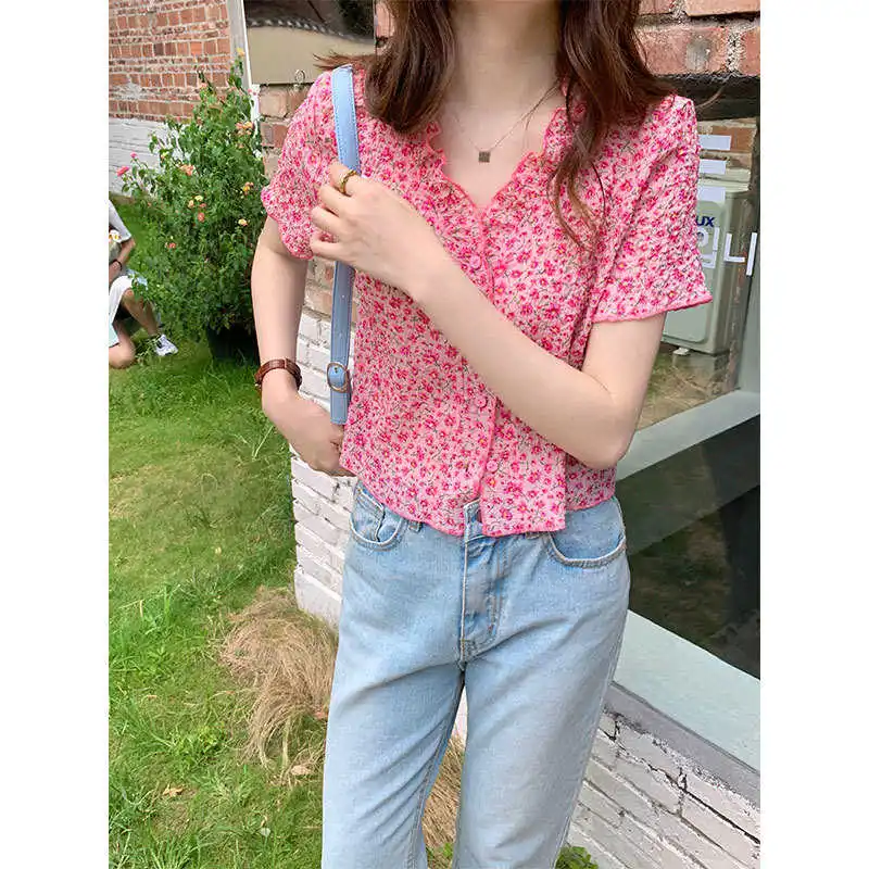 

Real Shot Korean Gentle Elegant Floral Pleated Niche Short