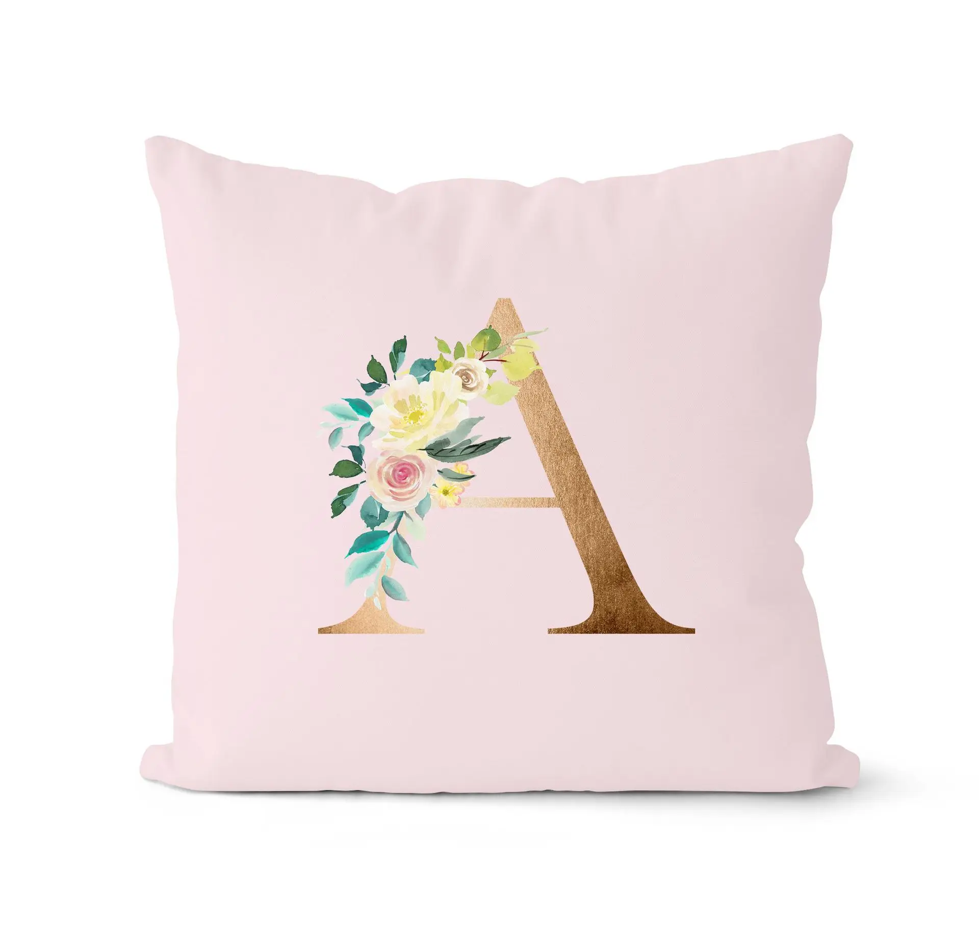 Розовая розовая наволочка для диванной подушки 26 дюймов с золотыми буквами | Дом