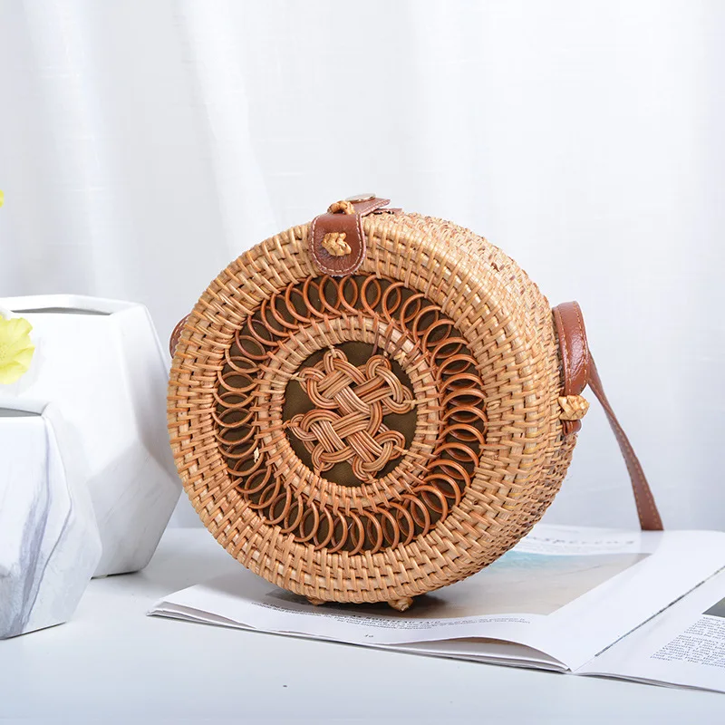 Spiral buckle Женская сумка ручной работы из ротанга с пятиточечной звездой, искусственная кожа, с пряжкой, сумка через плечо, круглая богемная сумка, женские сумки - Цвет: Spiral buckle