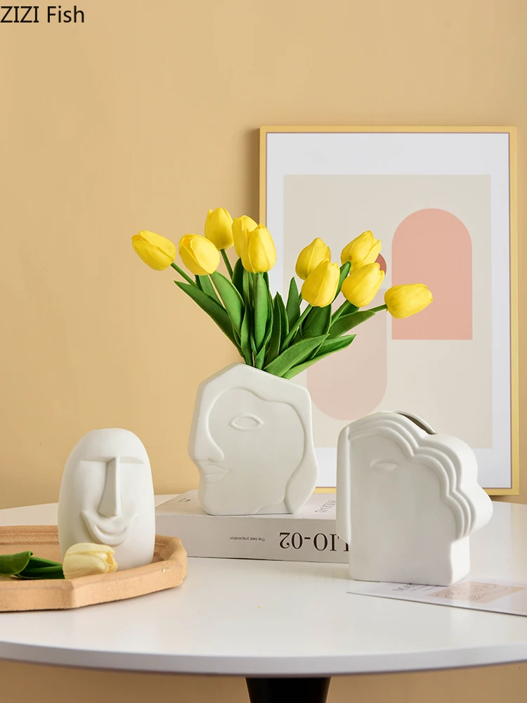 Creative face ceramic vase Abstract art human head Flower Arrangement Hydroponics Cartoons Home Decoration | Дом и сад