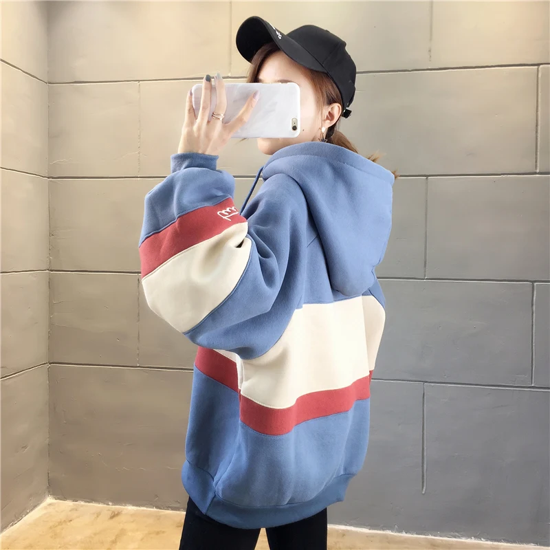Women 2021 Hooded Sweetshirt Long Sleeve Casual Thicken Pullovers Harajuku Girl Female Candy Sweatshirt Tops Moletom Feminino