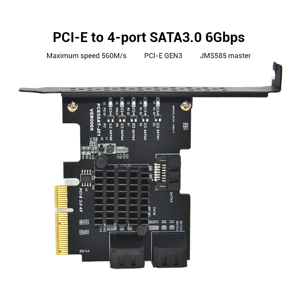 

Плата расширения PCI-E 4X GEN3 на SATA 3,0, 5 портов, полная скорость, 6G, передача данных, расширение IPFS, жесткий диск JMS585 для Win7 / 8 / 10 / Linux