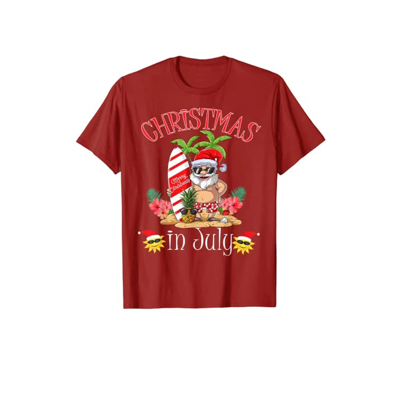 

Christmas July T-Shirt Funny Christmas beach holiday casual T-shirt women's Shirt Short Sleeve Cotton