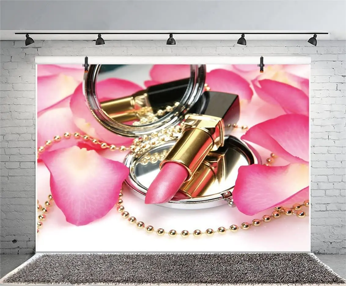 Фон для фотосъемки макияж розовый лепесток помада зеркало сумка ожерелье