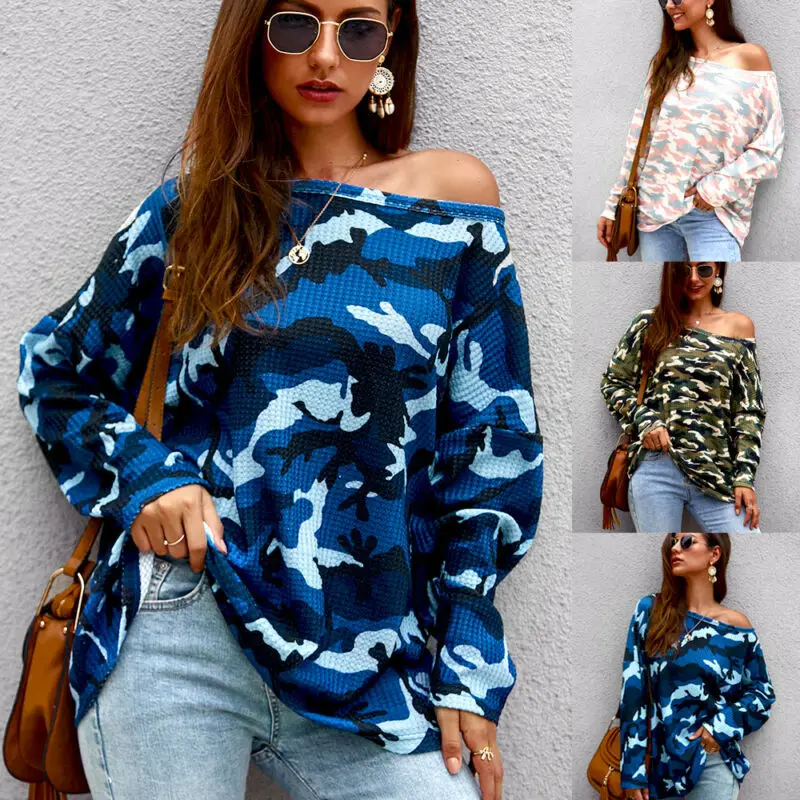 Женская новая модная блуза с длинным рукавом рубашка принтом открытыми плечами