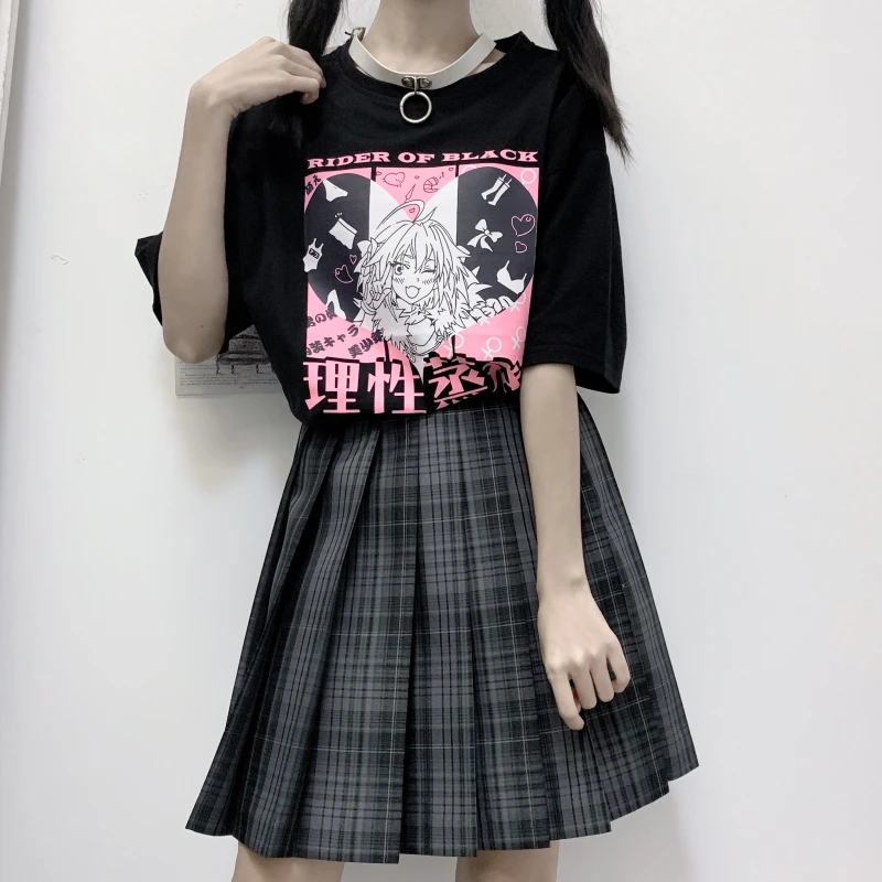 

Summer T-shirts For Women Japanese Style Cute Comic Characters Graphic T-shirt Lovely Heart Shape Short Sleeve Loose Tops