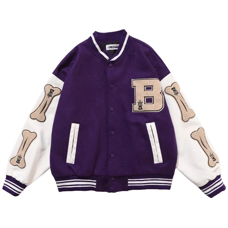 

Women Hip Hop Baseball Jackets Furry Bone Patchwork Color Block Jackets Mens Harajuku Streetwear Bomber Jacket Coats Green Denim