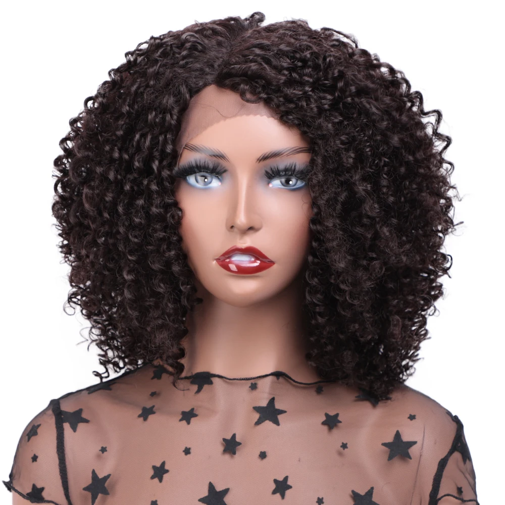 

Short Afro Kinky Curly Wig Synthetic Black Lace Front Wigs for Black Women Side Part Hair Heat Resistant Fiber Wig ELEGANT MUSES