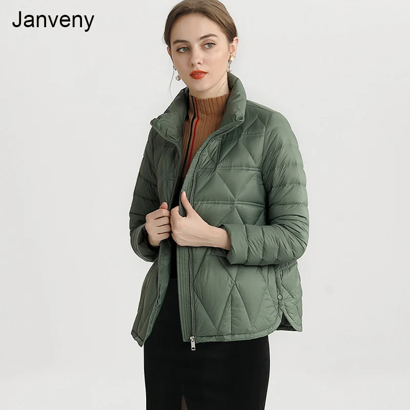 

Janveny Autumn Winter 90% White Duck Down Coat Women Ultra Light Clothing 2021 Short Puffer Feather Light Weight Female Parkas