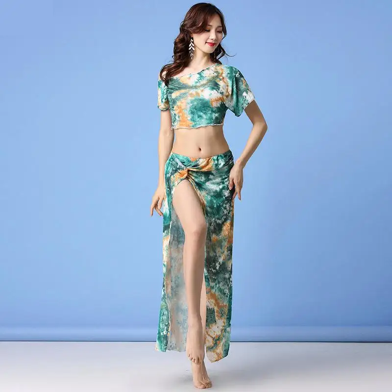 

2020 New Arrival Women Belly Dance Training Clothing Spandex Outfits Girls Costume Bellydance Class Wear Top And Hip Scarf Suit