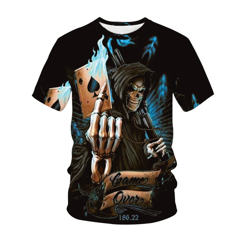 

Devil Skull Pattern T-Shirt Horror Dark Summer Men's New Popular Street European And American Style Short Sleeves