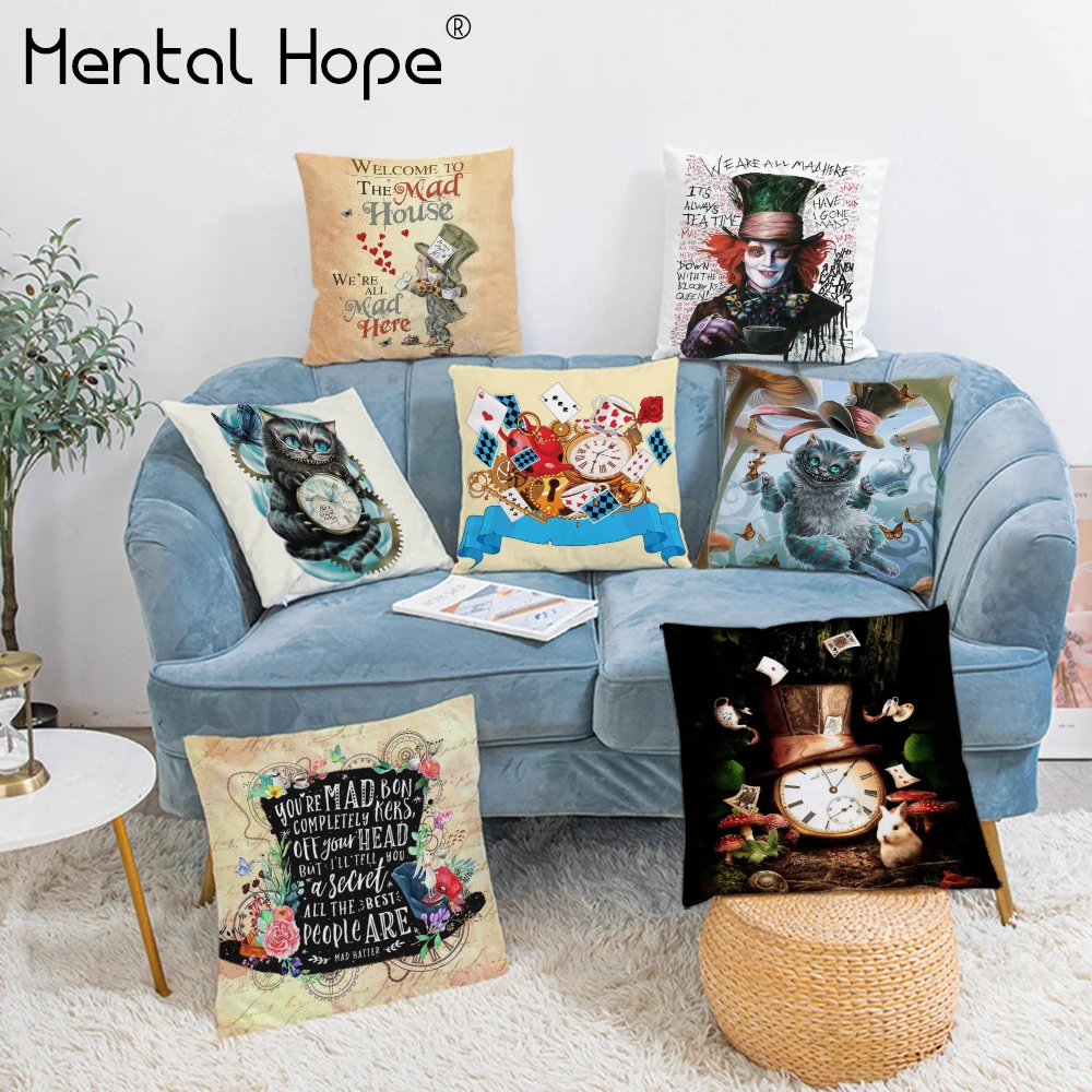 Плюшевая наволочка для подушки с мультяшным принтом Алисы кролик шляпа кошка