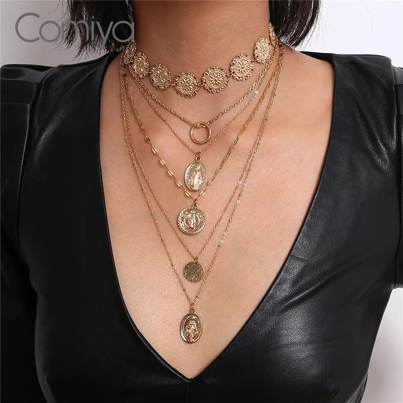 Ожерелье Comiya для женщин золотого цвета из цинкового сплава Многослойные Круглые
