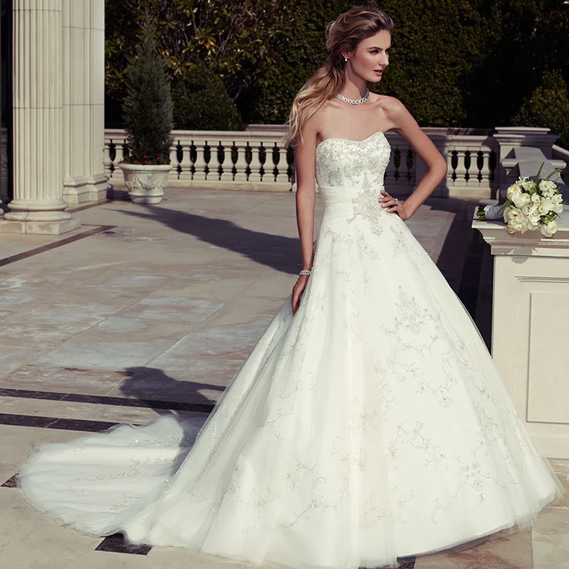 На заказ свадебное платье без бретелек с аппликациями Тюль роскошный Принцесса