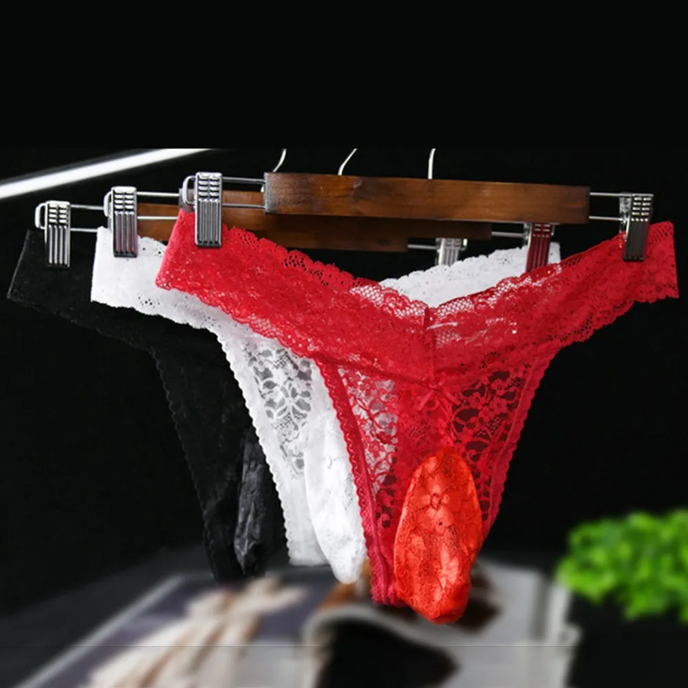 

Sissy Pouch Panties Lace Transparent Nylon Seamless Ice Silk Underwear Low-Waisted Underpant Lace Jockstrap Panties G-String New